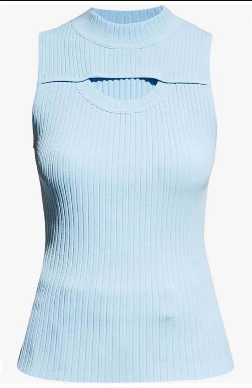 Rebecca Taylor Knitted Rib Cutout Sweater Tank Fun Summer Blue Sz L Large